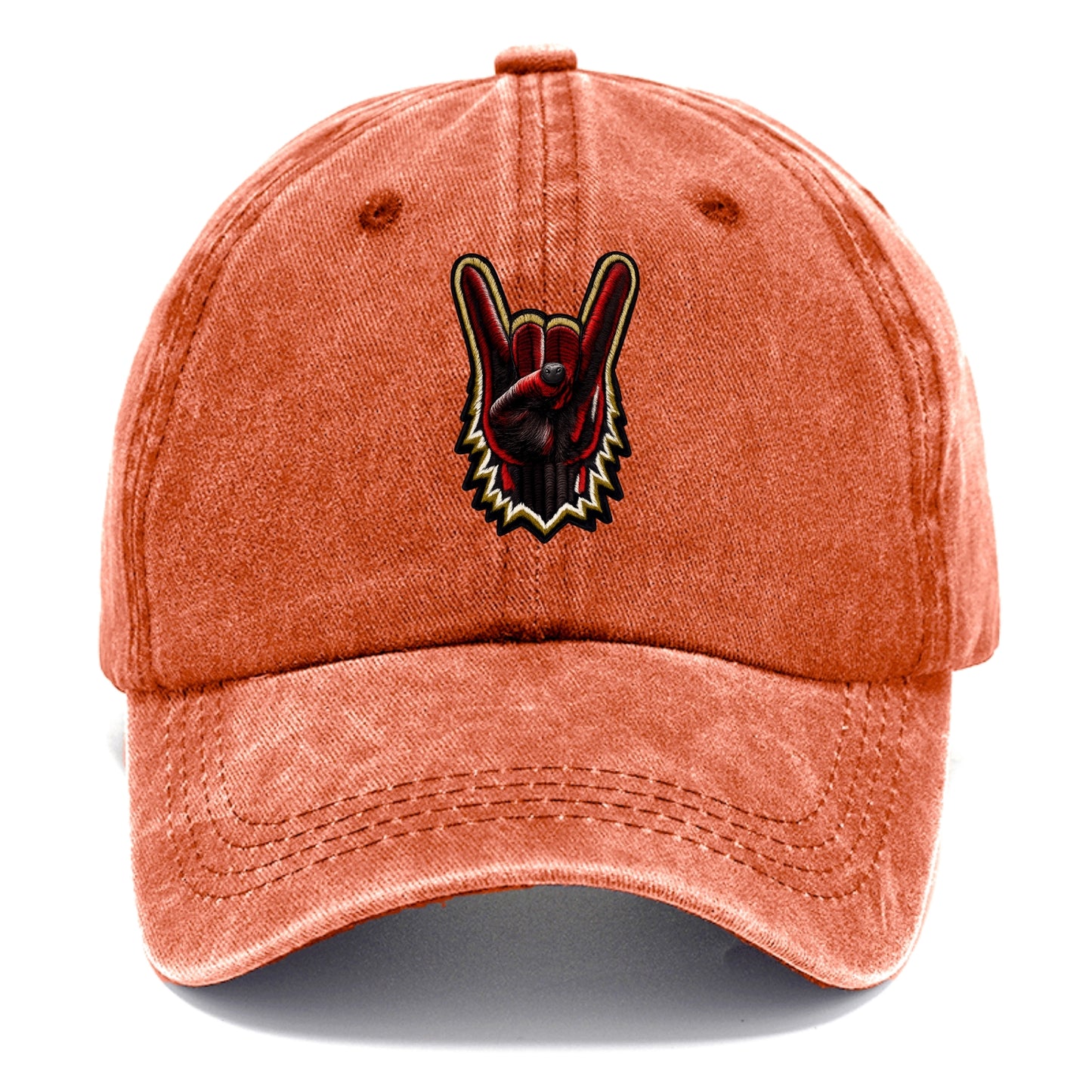 ROCK HAND HORNS - devil horns hand gesture in black and red , metal music - Classic Cap - Terracotta Clay(Orange)