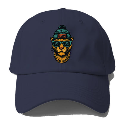 Florida Panther wearing Miami beanie with pom pom and wayfarer - Baseball Cap For Big Heads - Twilight Navy(Blue)