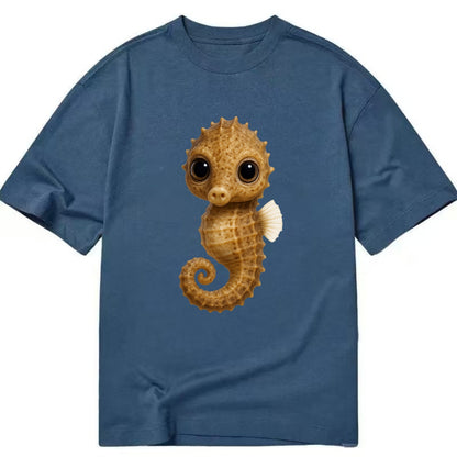 Baby Seahorse - curled tail, snout, large eyes, front-facing, delicate and cute - Classic T-shirt - Twilight Navy(Blue)