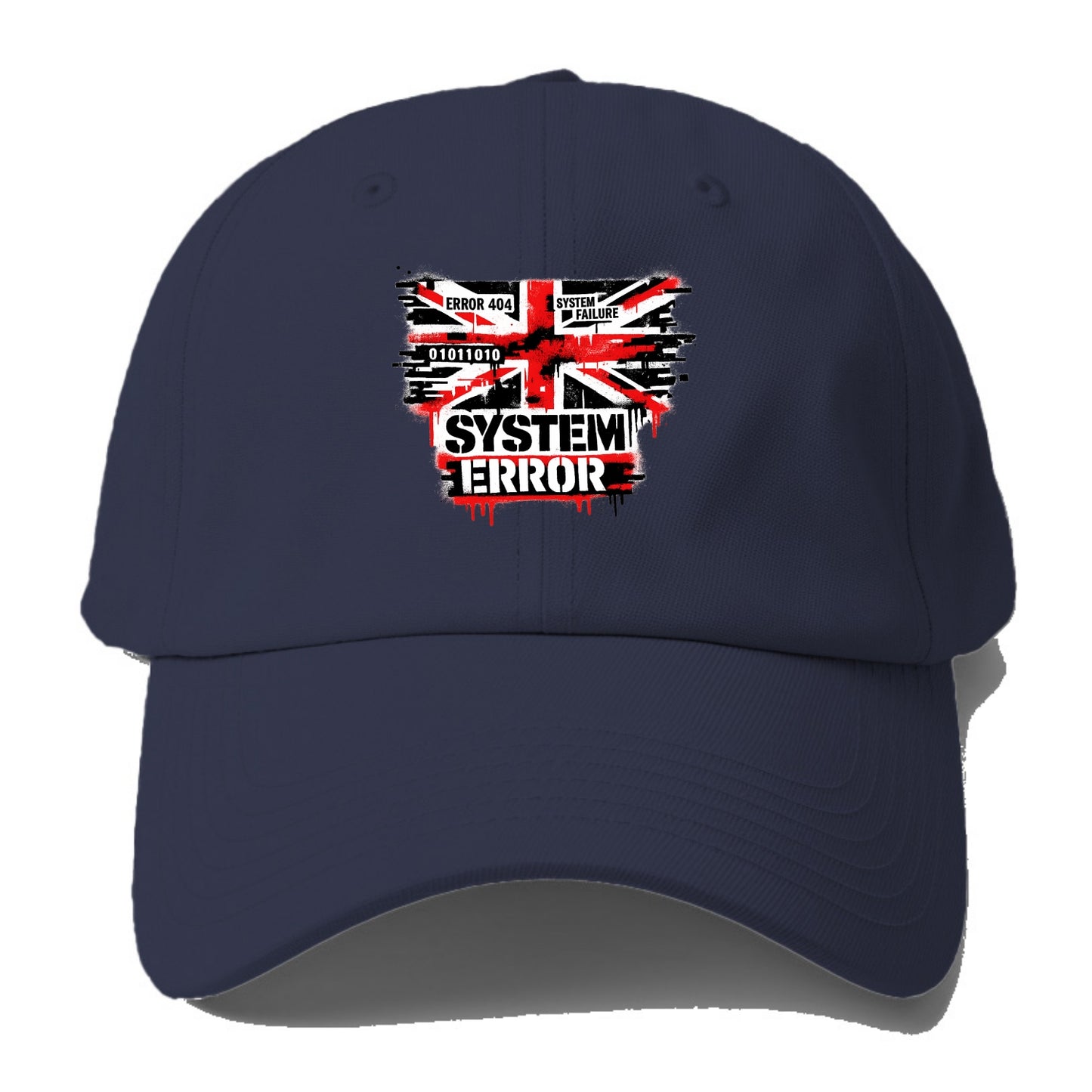 SYSTEM ERROR | Glitch Union Jack pattern | Digital corruption effect | Error code - Baseball Cap - Twilight Navy(Blue)