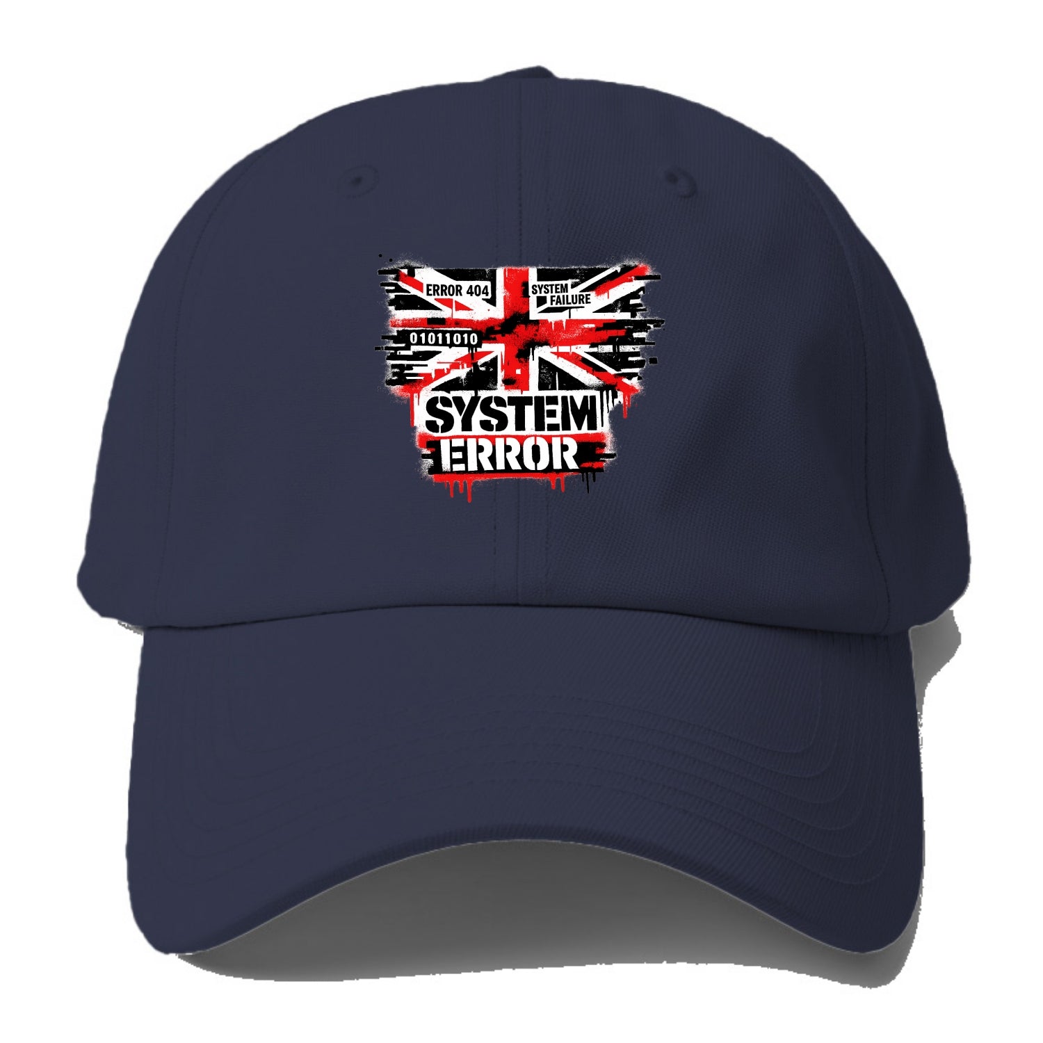 SYSTEM ERROR | Glitch Union Jack pattern | Digital corruption effect | Error code - Baseball Cap - Twilight Navy(Blue)