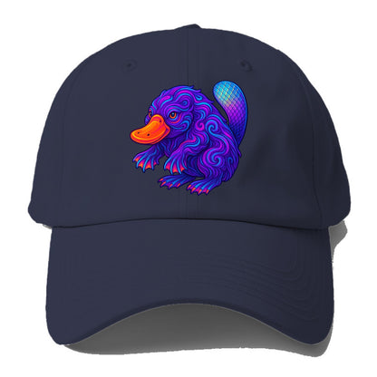 Quirky platypus with bill glowing in neon orange, beaver tail with - Baseball Cap For Big Heads - Twilight Navy(Blue)