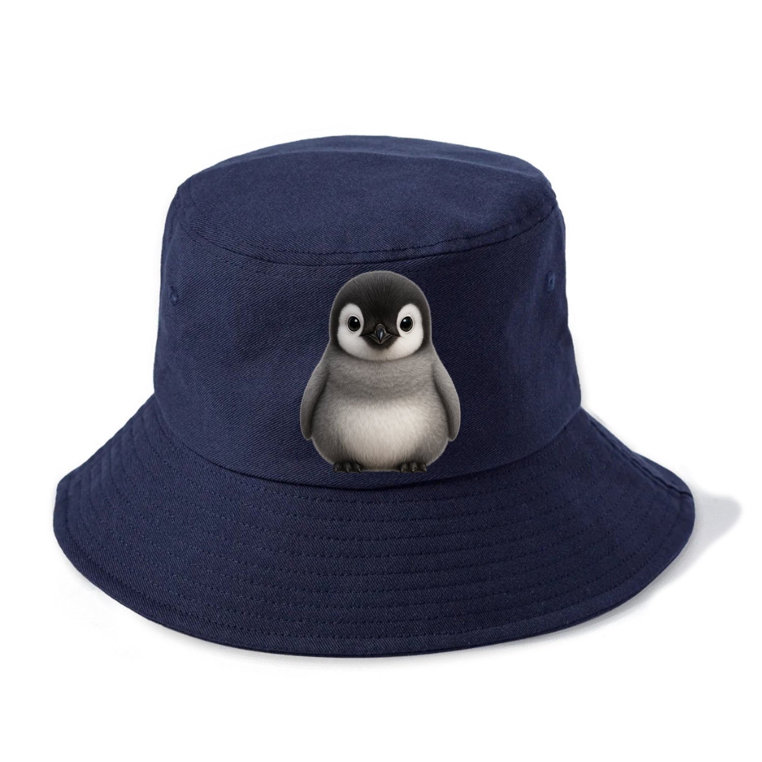 Baby Adelie Penguin - black and white, round body, curious eyes, front-facing, classic - Bucket Hat - Twilight Navy(Blue)