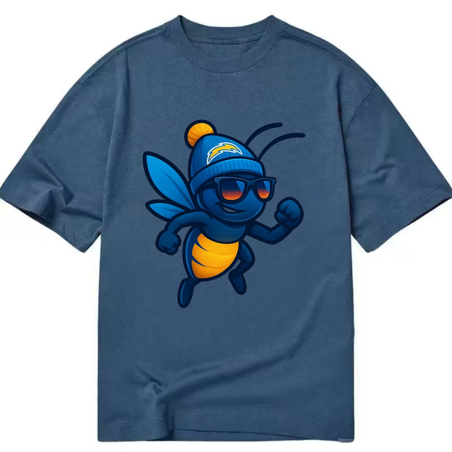 LA Lightning Bug wearing Chargers powder blue and gold beanie with pom pom and - Classic T-shirt - Twilight Navy(Blue)