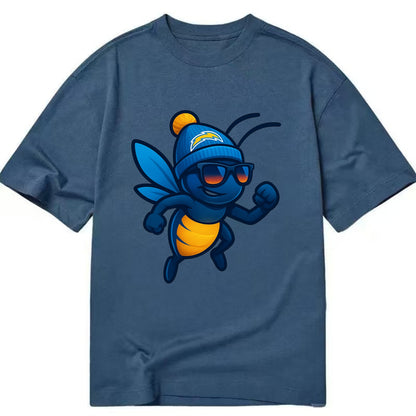LA Lightning Bug wearing Chargers powder blue and gold beanie with pom pom and - Classic T-shirt - Twilight Navy(Blue)