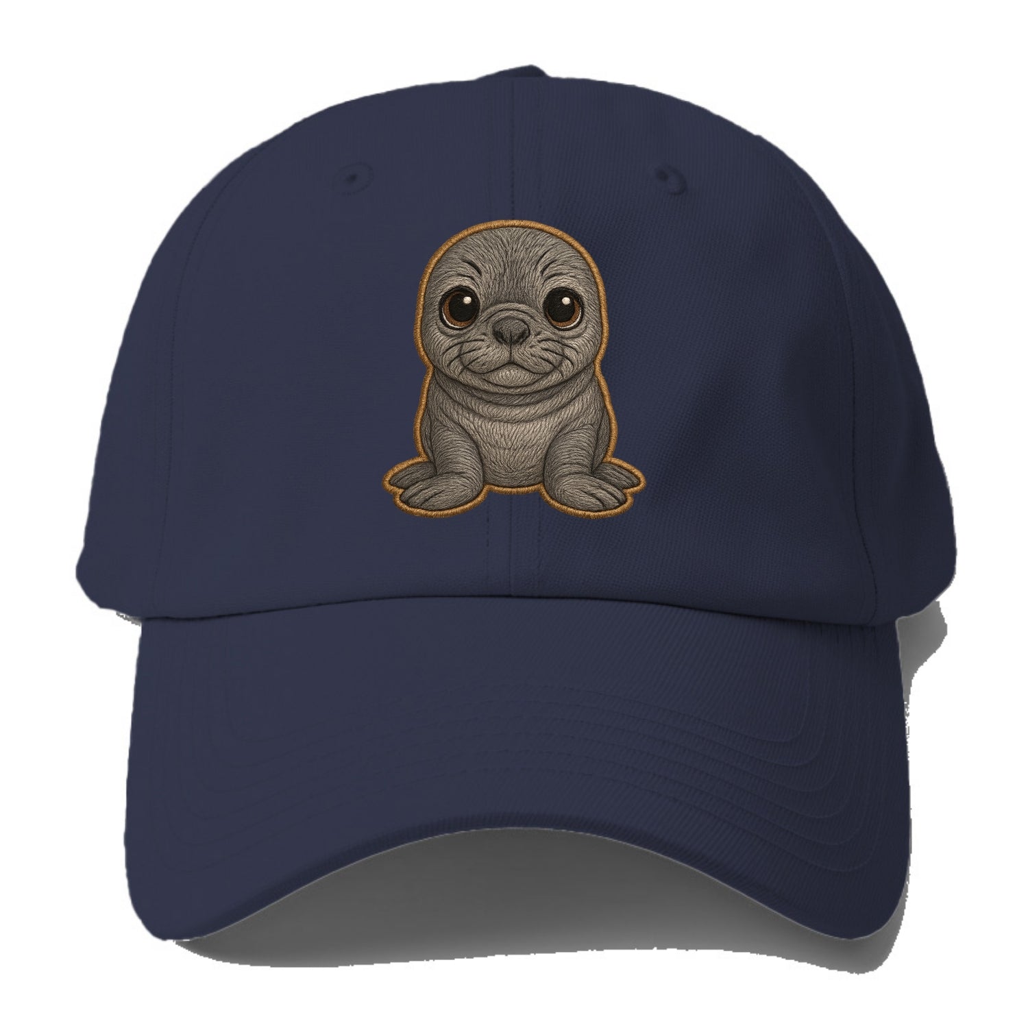 Baby Elephant Seal - gray wrinkly, tiny trunk nose, big dark eyes, - Baseball Cap For Big Heads - Twilight Navy(Blue)