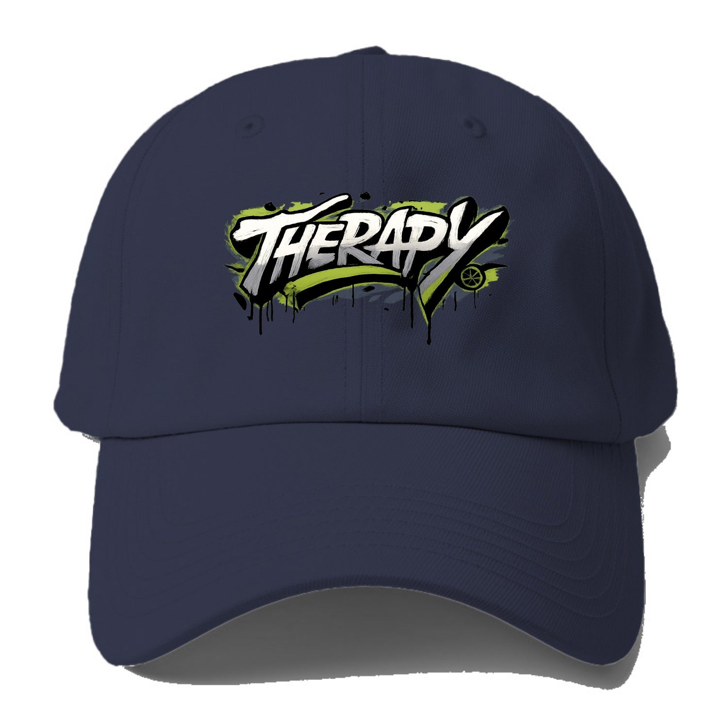 Bold typography design - "THERAPY" - mental health, getting help - Baseball Cap For Big Heads - Twilight Navy(Blue)