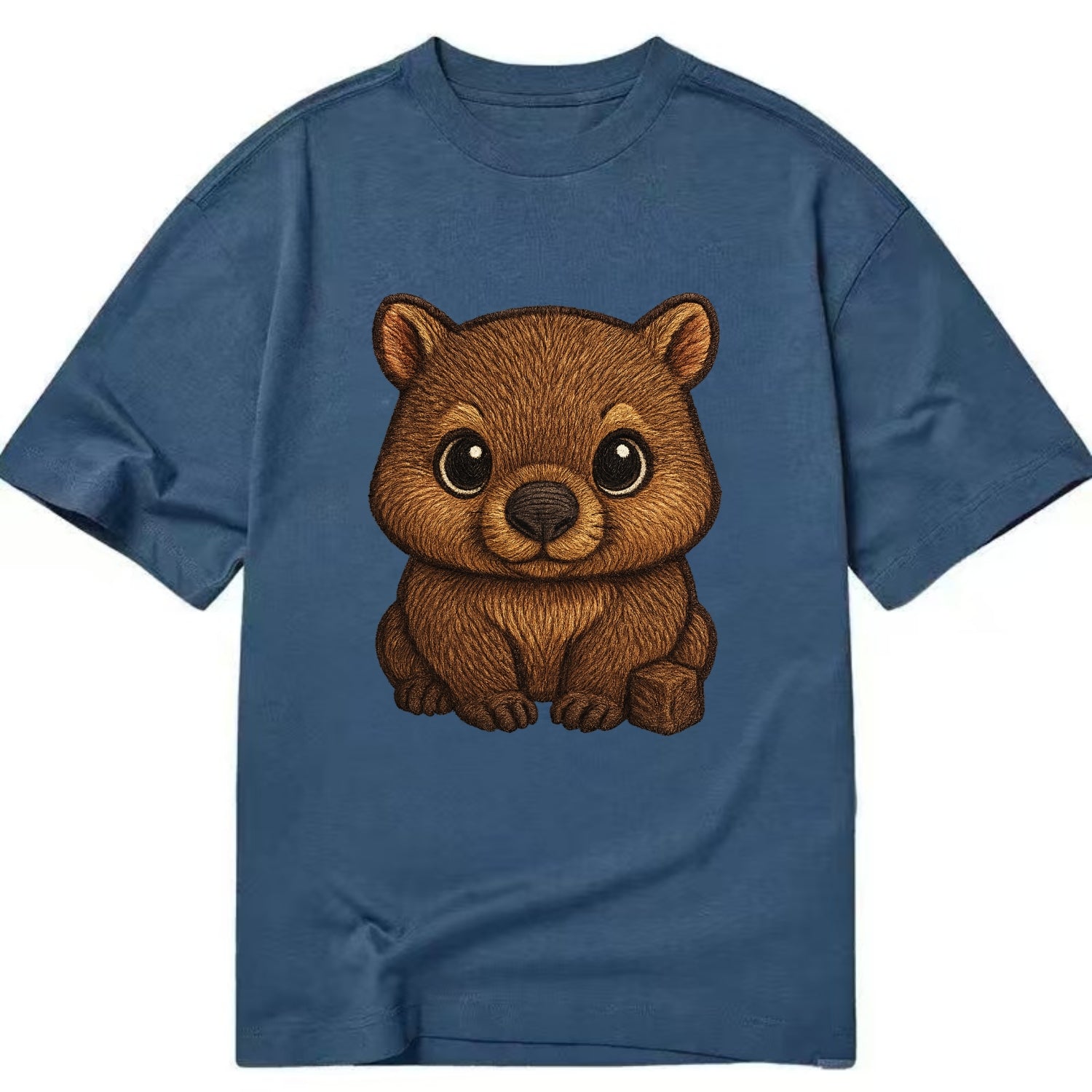 Baby Wombat - brown fur, square nose, small ears, dark eyes, front-facing, cube - Classic T-shirt - Twilight Navy(Blue)
