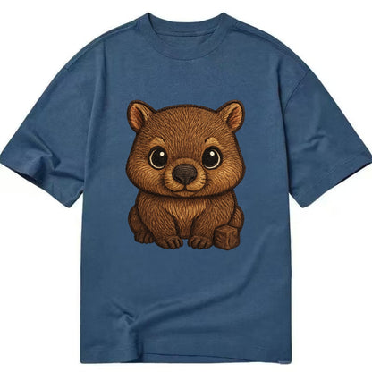 Baby Wombat - brown fur, square nose, small ears, dark eyes, front-facing, cube - Classic T-shirt - Twilight Navy(Blue)