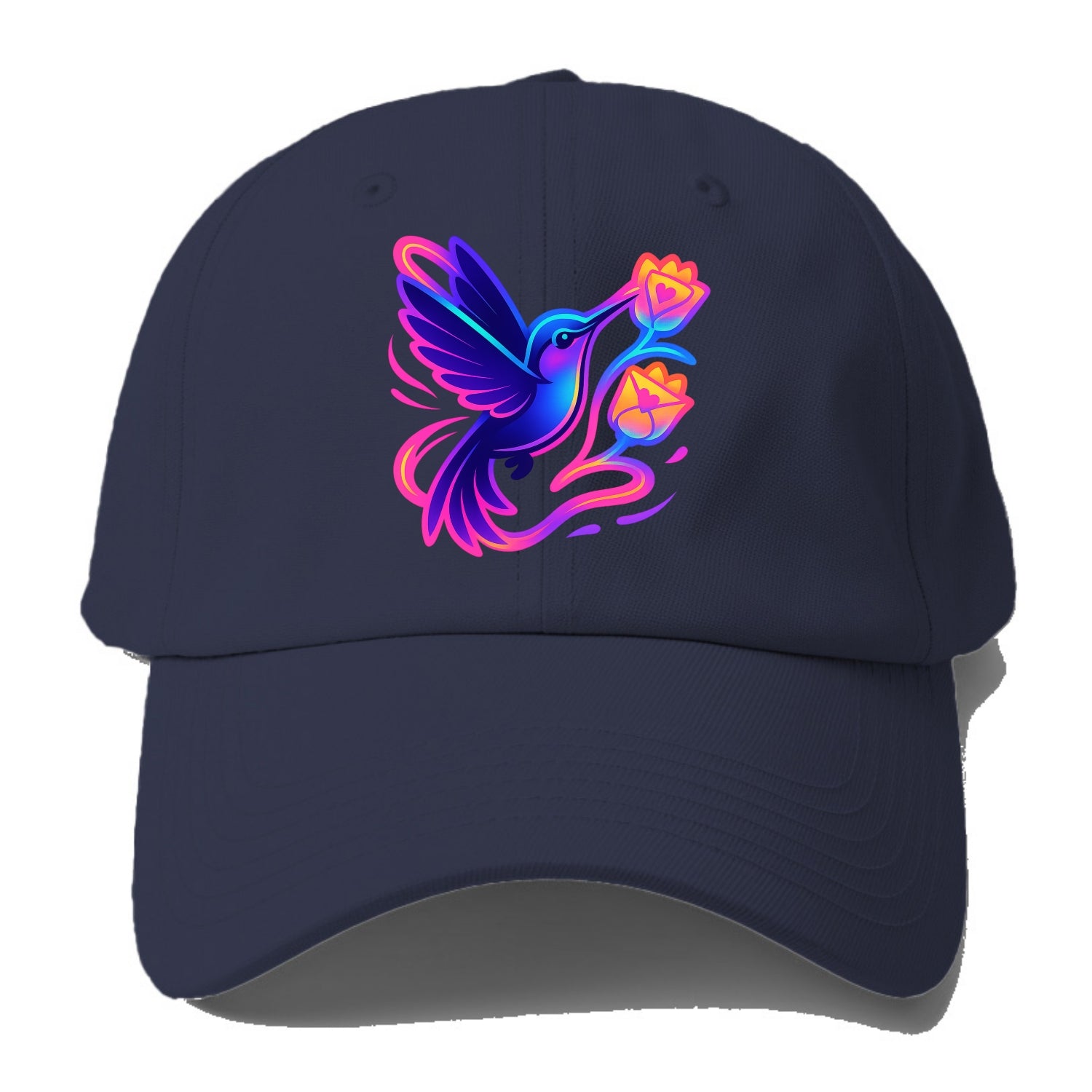 Hummingbird delivering miniature love letters tucked inside flower envelopes - Baseball Cap - Twilight Navy(Blue)
