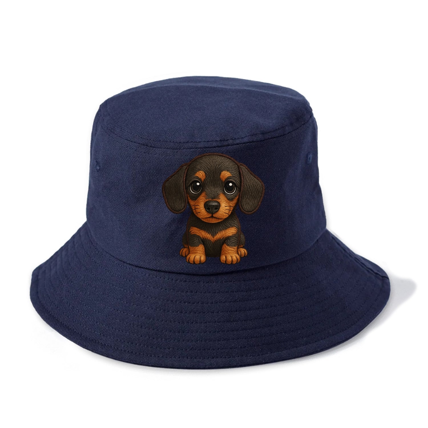 Baby Dachshund Puppy - long body, short legs, floppy ears, curious eyes, front-facing, - Bucket Hat - Twilight Navy(Blue)