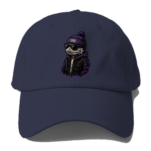 Fort Worth Frog wearing TCU beanie with horned patch - Baseball Cap