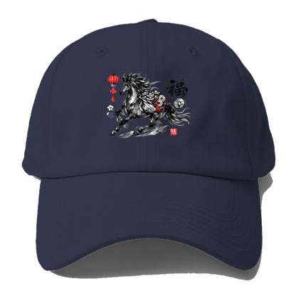 PROSPERITY HORSE | Horse carrying gold ingots and coins | Chinese knot - Baseball Cap For Big Heads - Twilight Navy(Blue)
