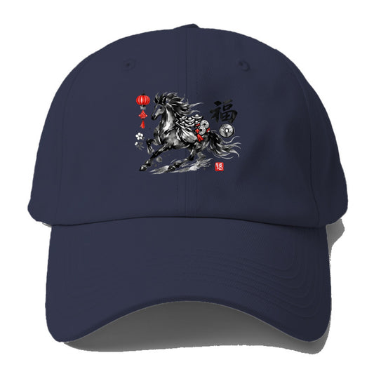 PROSPERITY HORSE | Horse carrying gold ingots and coins | Chinese knot - Baseball Cap For Big Heads - Twilight Navy(Blue)