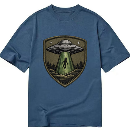 UFO ALIEN - flying saucer with beam in silver and green , extraterrestrial - Classic T-shirt - Twilight Navy(Blue)