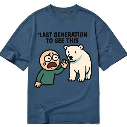 Person waving goodbye to polar bear - "Last generation to see this" - extinction - Classic T-shirt - Twilight Navy(Blue)