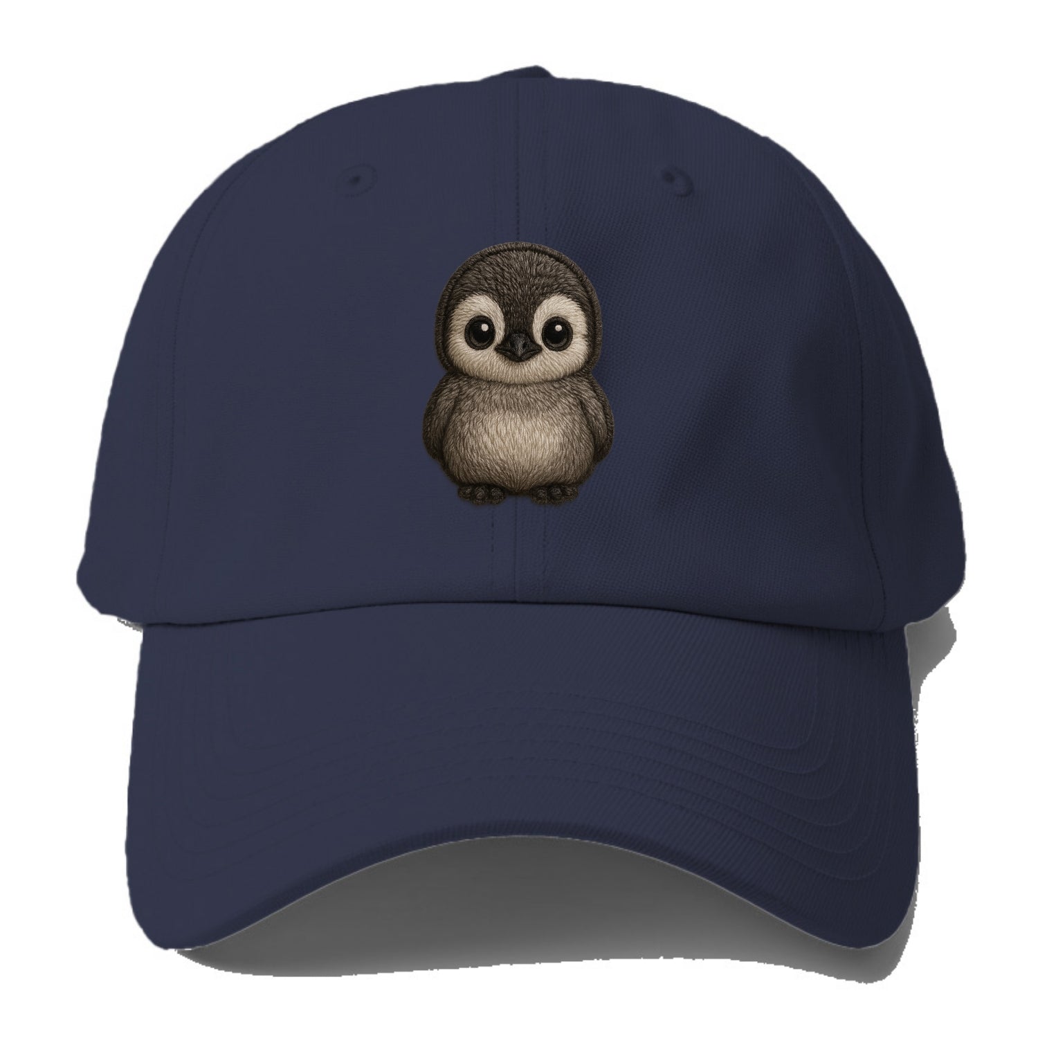 Baby Penguin Chick - gray fluffy, white face, round body, front-facing, tuxedo baby - Baseball Cap - Twilight Navy(Blue)