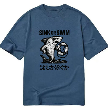 Sink or Swim - Shark holding a life pres Classic T-shirt - Twilight Navy(Blue)
