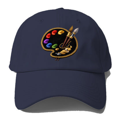 Embroidered patch design - PAINT PALETTE - artist palette with brushes in rainbow - Baseball Cap - Twilight Navy(Blue)