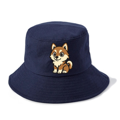 Pomsky - Pomeranian-Husky mix sitting pose - Bucket Hat - Twilight Navy(Blue)