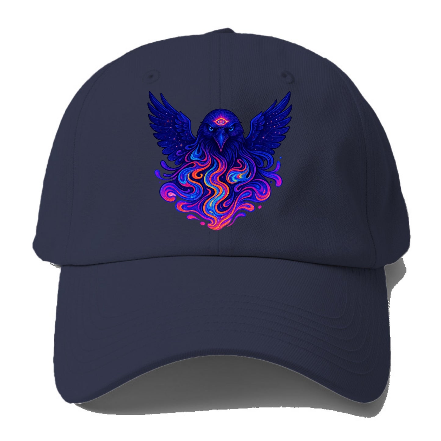 Mysterious raven with feathers showing future visions in neon colors, wings spread - Baseball Cap - Twilight Navy(Blue)