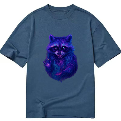 Playful raccoon with mask swirling in hypnotic patterns, neon purple and green - Classic T-shirt