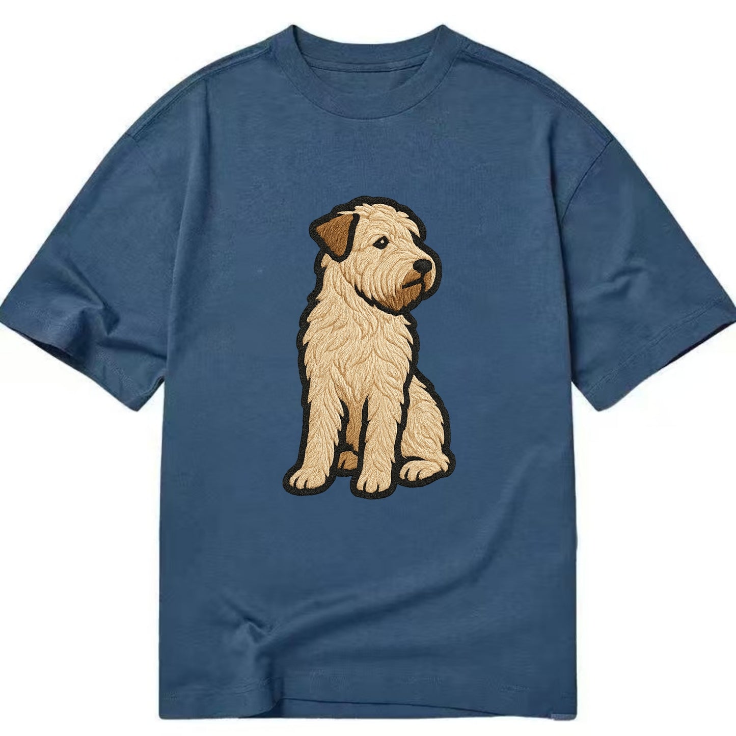 Soft Coated Wheaten Terrier - Light tan flowing coat embroidered pose - Classic T-shirt - Twilight Navy(Blue)
