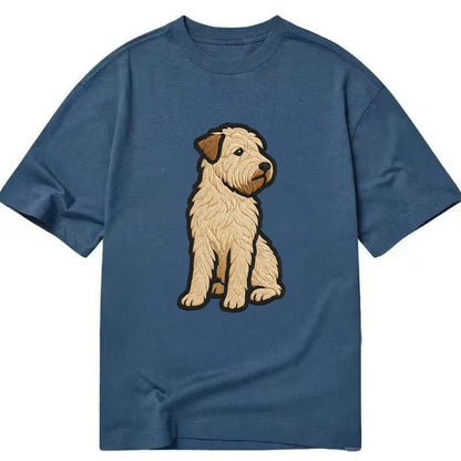 Soft Coated Wheaten Terrier - Light tan flowing coat embroidered pose - Classic T-shirt - Twilight Navy(Blue)