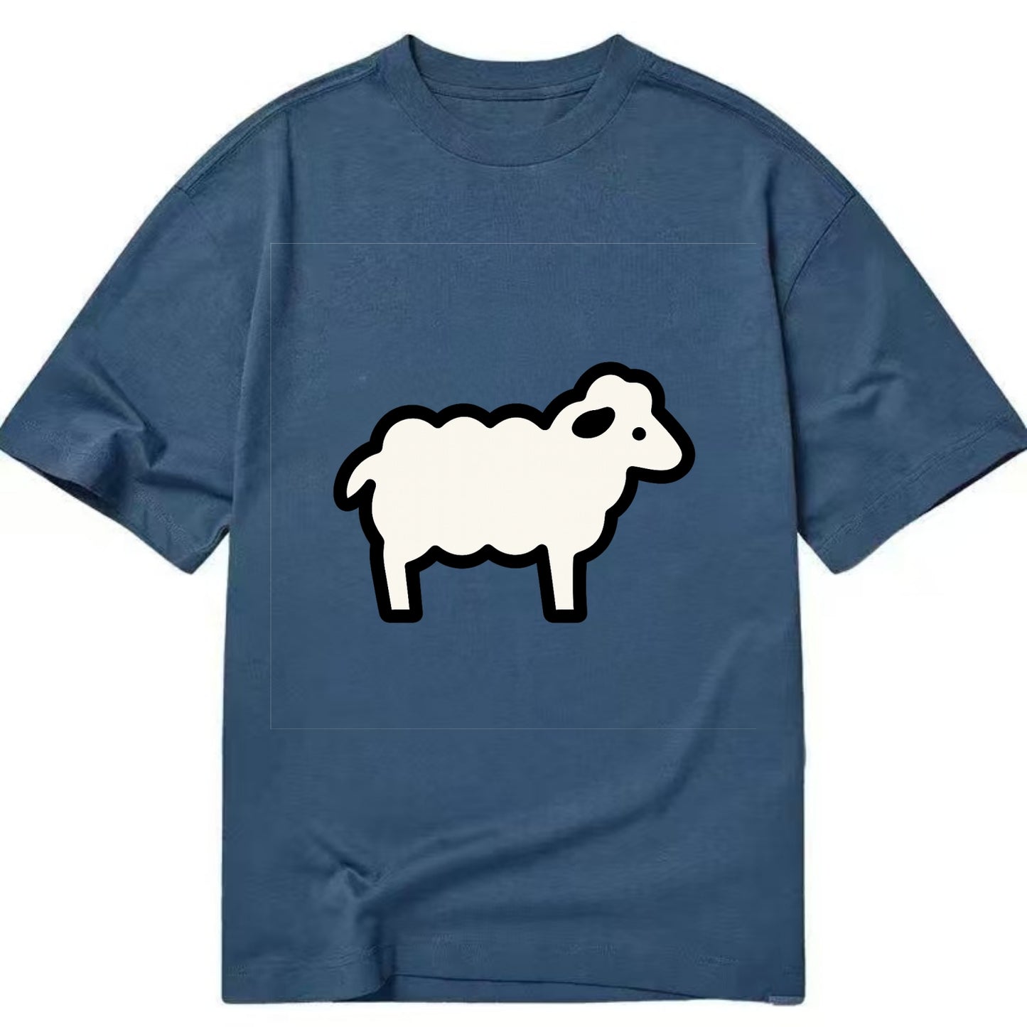 Sheep - White fluffy wool flat side profile - Classic T-shirt - Twilight Navy(Blue)
