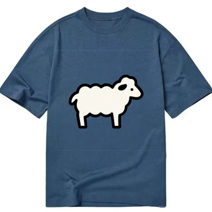 Sheep - White fluffy wool flat side profile - Classic T-shirt - Twilight Navy(Blue)