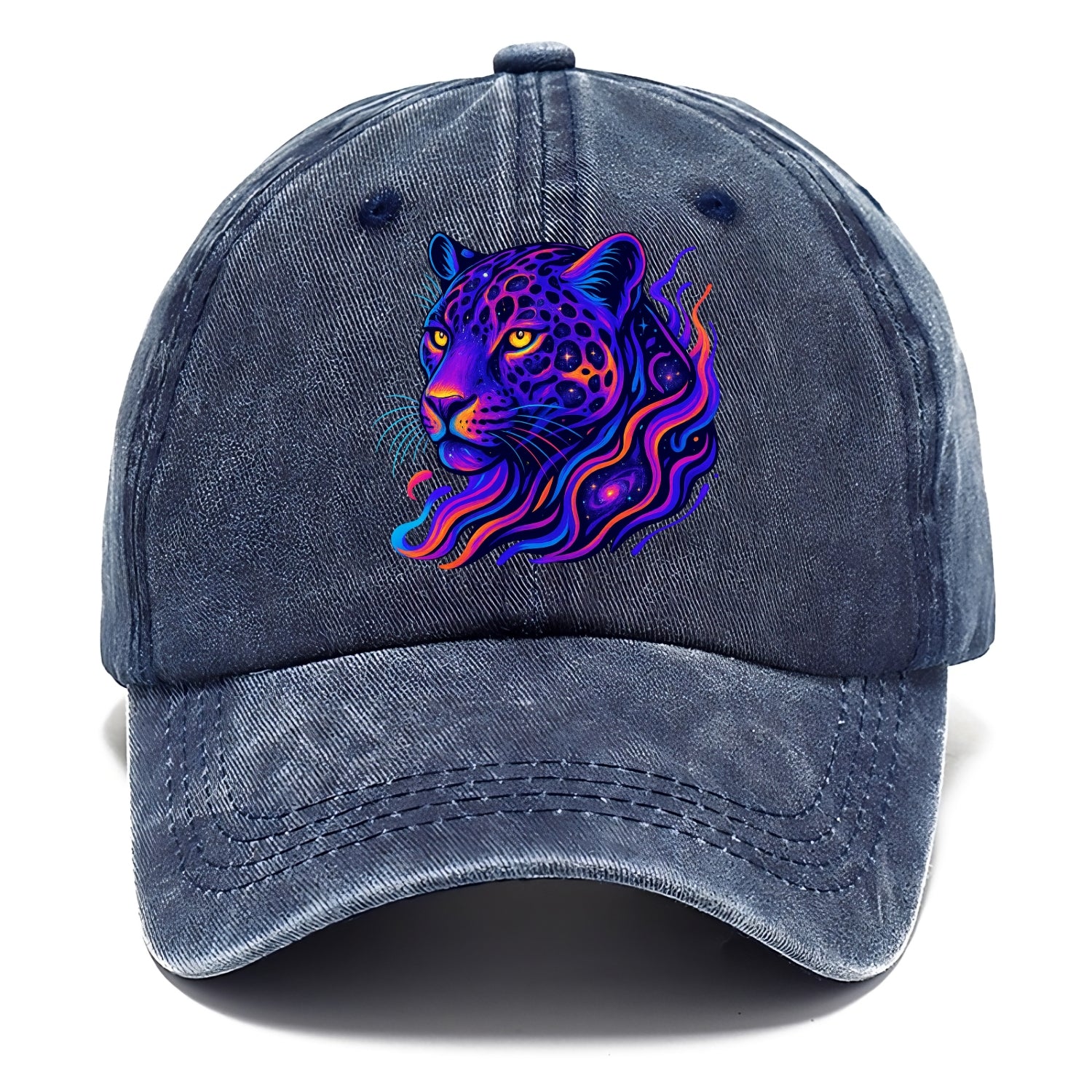 Powerful jaguar with rosettes containing miniature galaxies, cosmic purple and orange - Classic Cap - Twilight Navy(Blue)