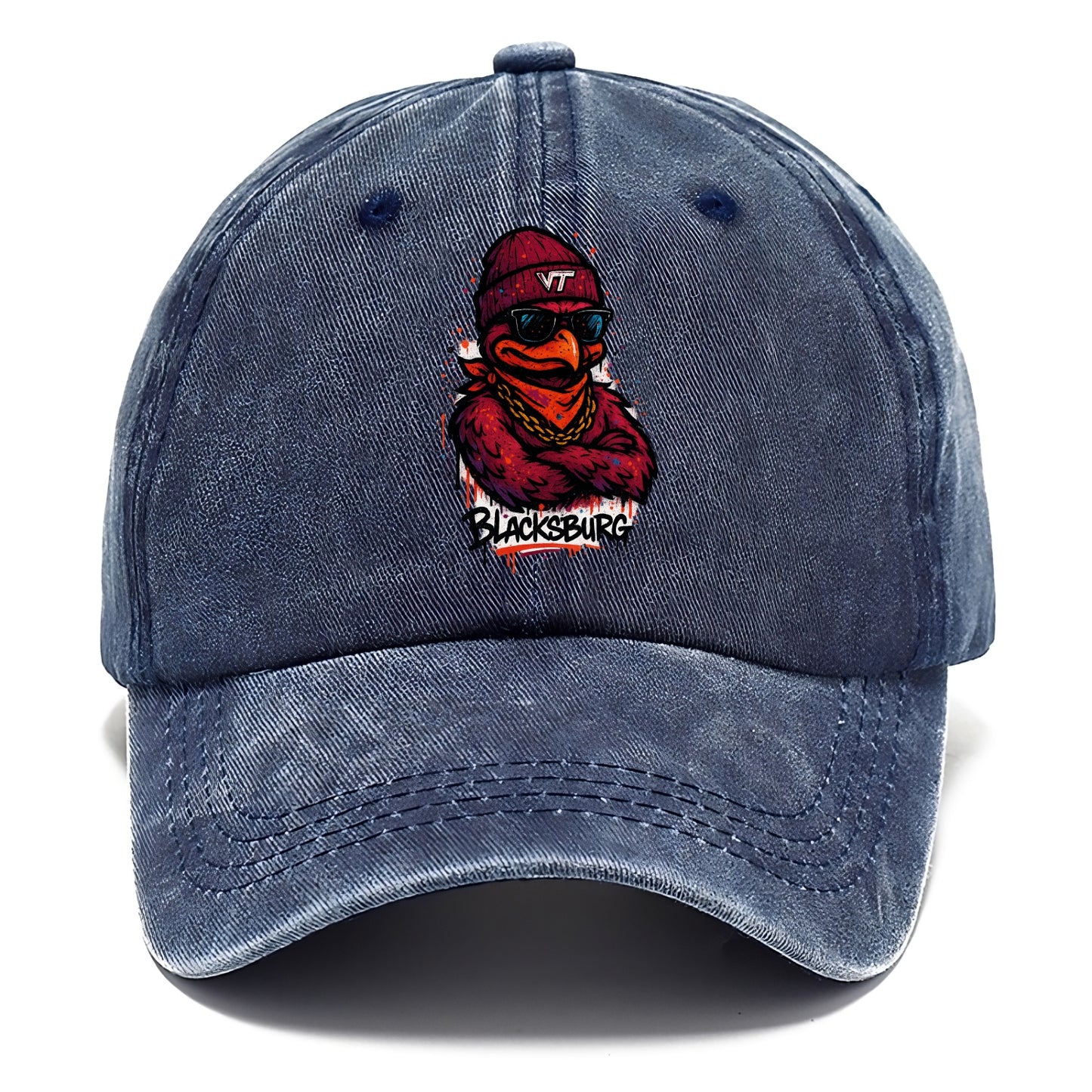Blacksburg HokieBird wearing Virginia Tech beanie with VT patch - Classic Cap - Twilight Navy(Blue)
