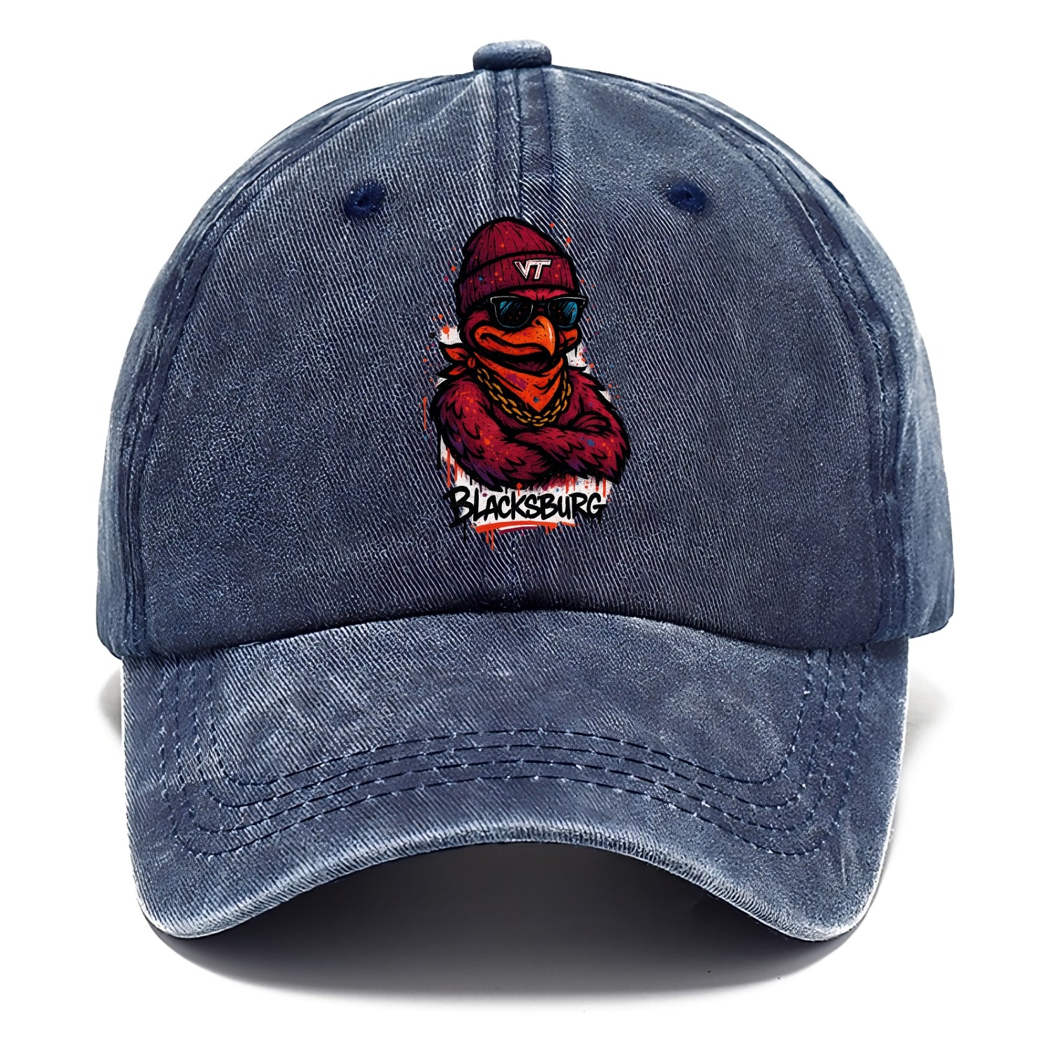 Blacksburg HokieBird wearing Virginia Tech beanie with VT patch - Classic Cap - Twilight Navy(Blue)