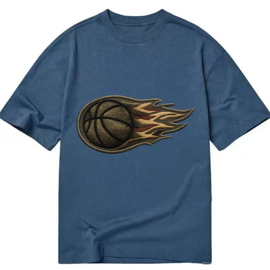Embroidered patch design - BASKETBALL FLAMING BALL - basketball with flames in - Classic T-shirt - Twilight Navy(Blue)