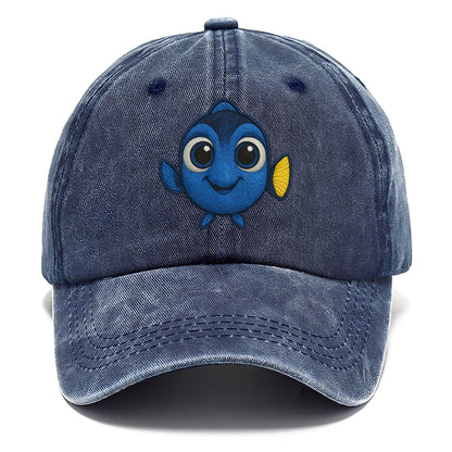 Baby Blue Tang - bright blue with yellow tail, big eyes, front-facing, Dory-style - Classic Cap - Twilight Navy(Blue)