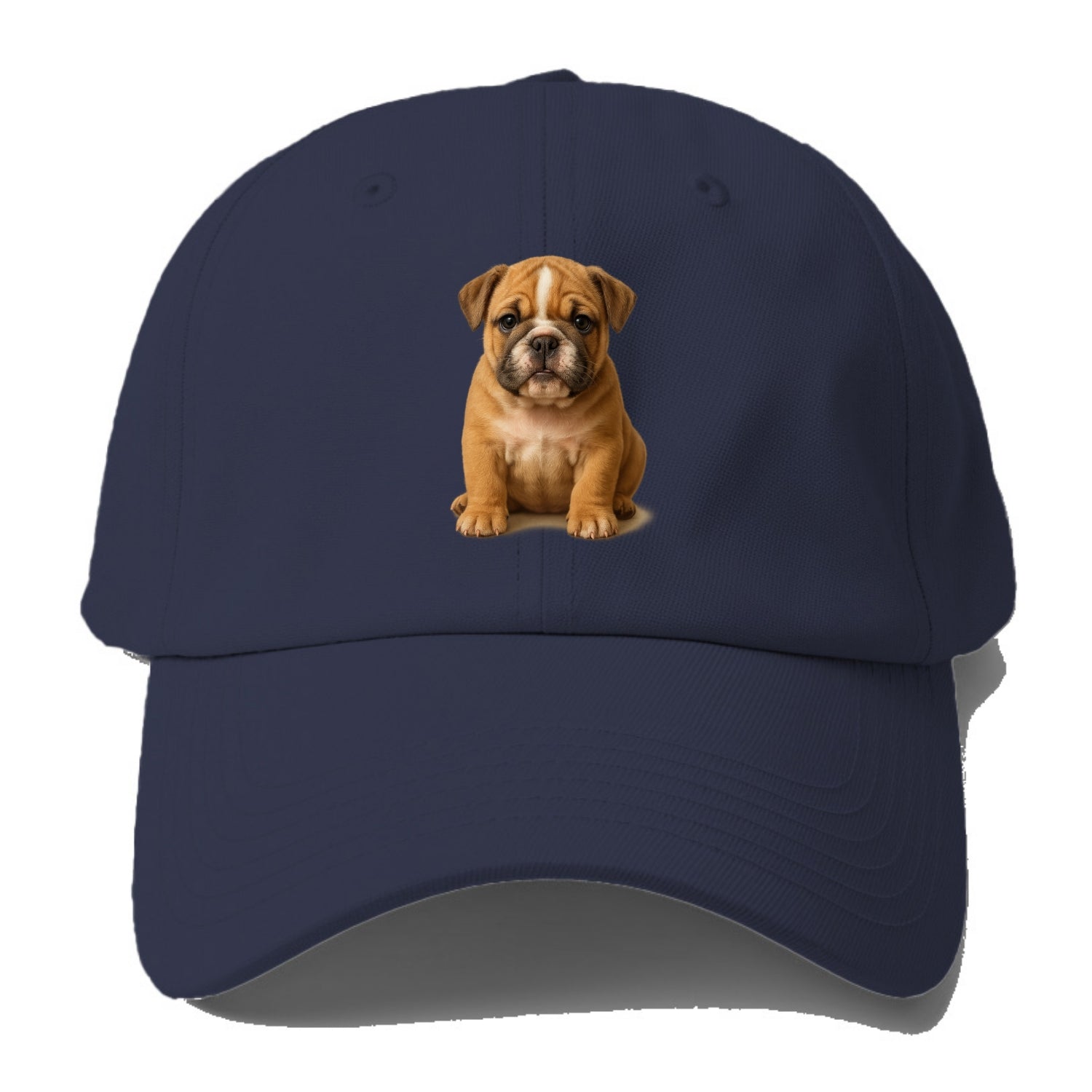 Baby Bulldog Puppy - wrinkly face, underbite, stocky body, gentle eyes, - Baseball Cap - Twilight Navy(Blue)