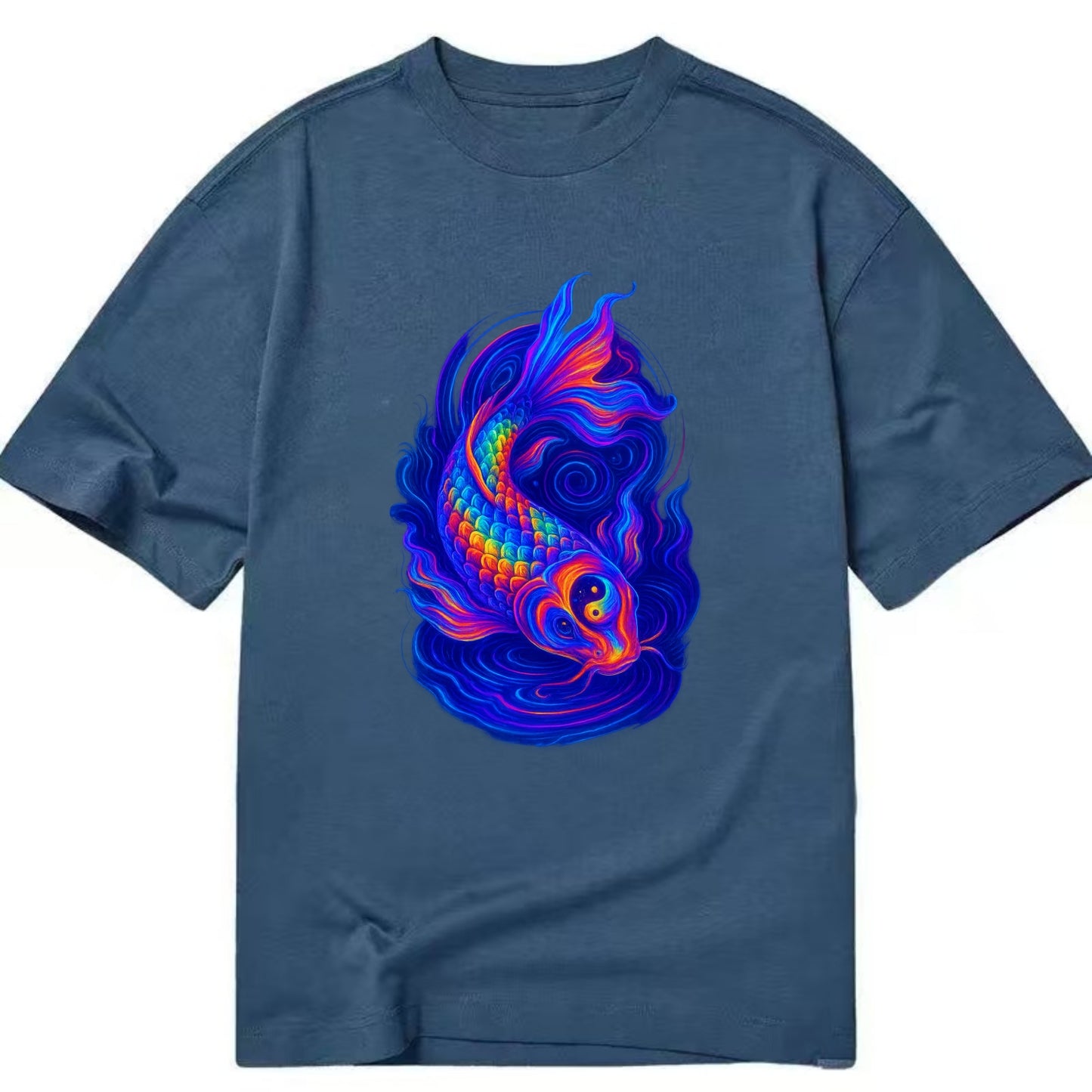Sacred koi with scales reflecting rainbow prisms, yin-yang patterns in cosmic - Classic T-shirt - Twilight Navy(Blue)