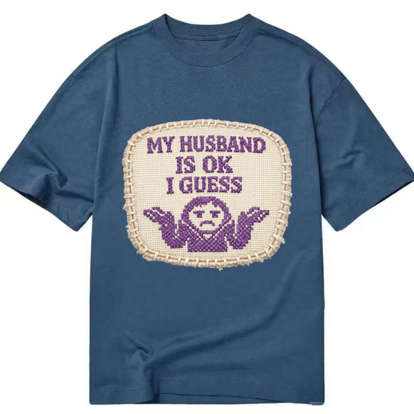 MY HUSBAND IS OK I GUESS - purple ok shrug - purple - mediocre husband - Classic T-shirt - Twilight Navy(Blue)