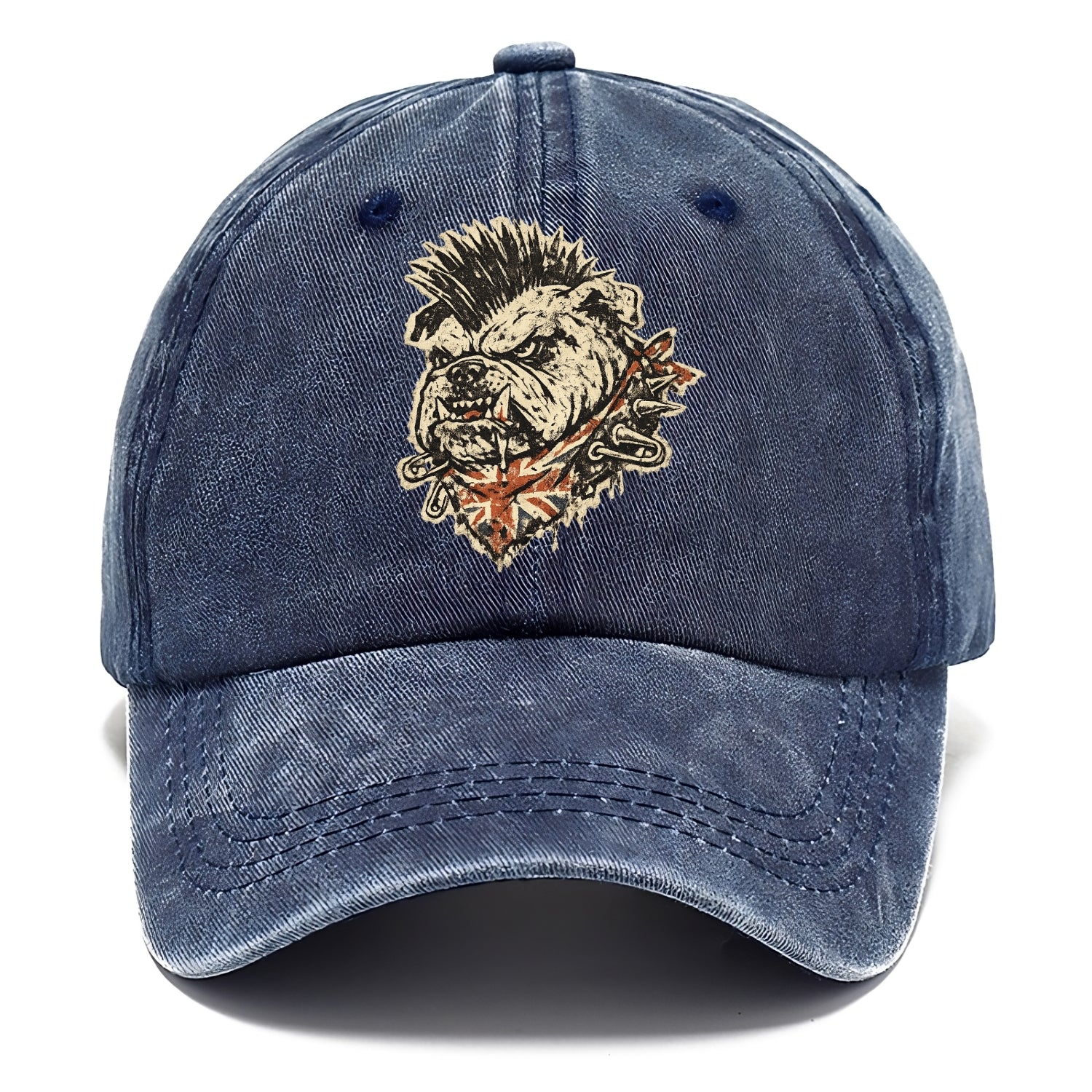 PUNK BULLDOG | British bulldog with mohawk | Safety pins through collar | Union Jack - Classic Cap - Twilight Navy(Blue)