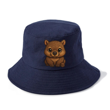 Baby Wombat - brown fur, square nose, small ears, dark eyes, front-facing, cube poop - Bucket Hat - Twilight Navy(Blue)