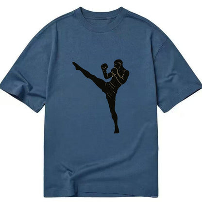 Kickboxer delivering roundhouse kick - Classic T-shirt - Twilight Navy(Blue)