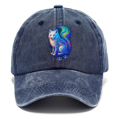 Graceful arctic fox with tail streaming aurora colors, white fur with prismatic - Classic Cap - Twilight Navy(Blue)