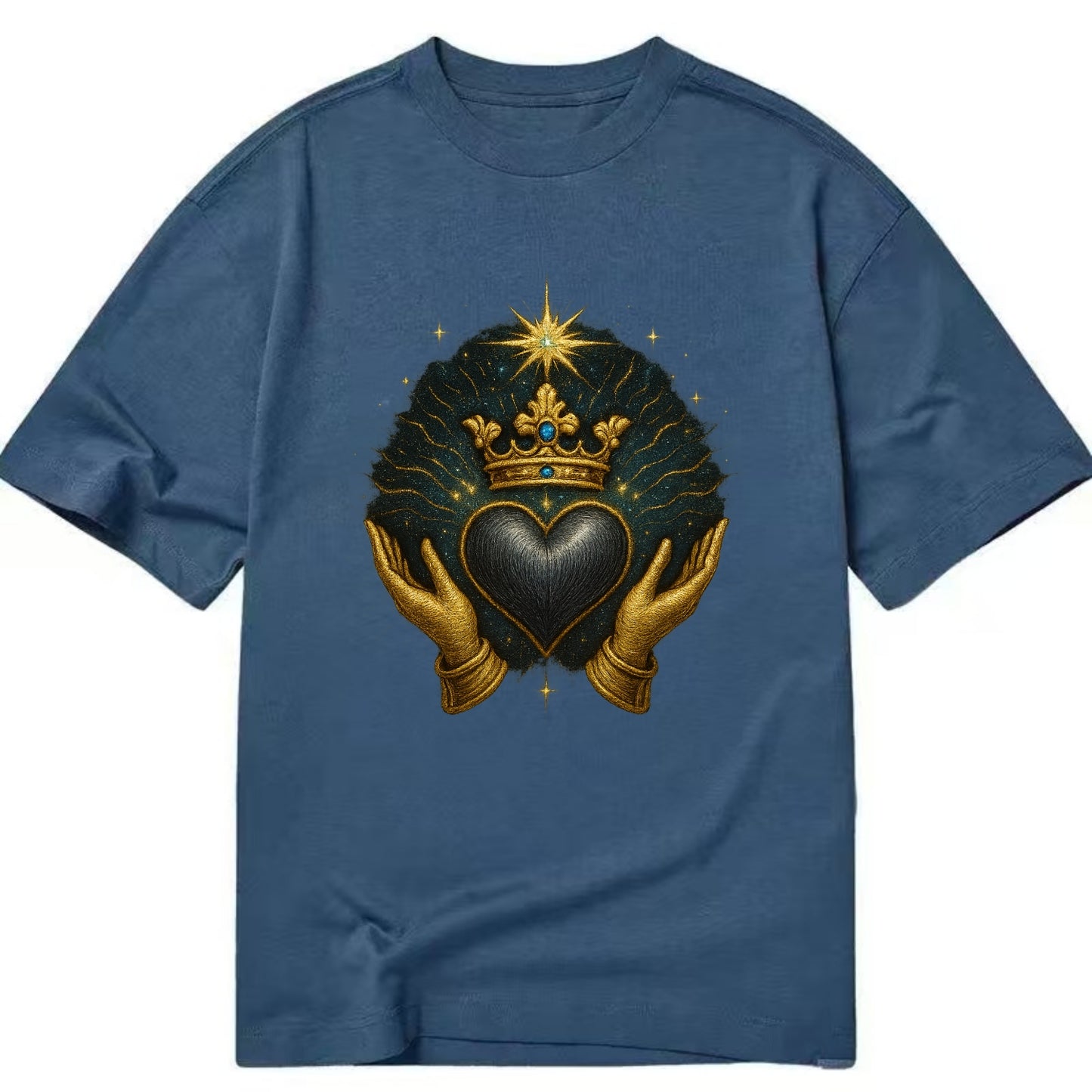 Pearl-studded tiara atop a satin-gunmetal heart supported by elegant opera-glove - Classic T-shirt - Twilight Navy(Blue)