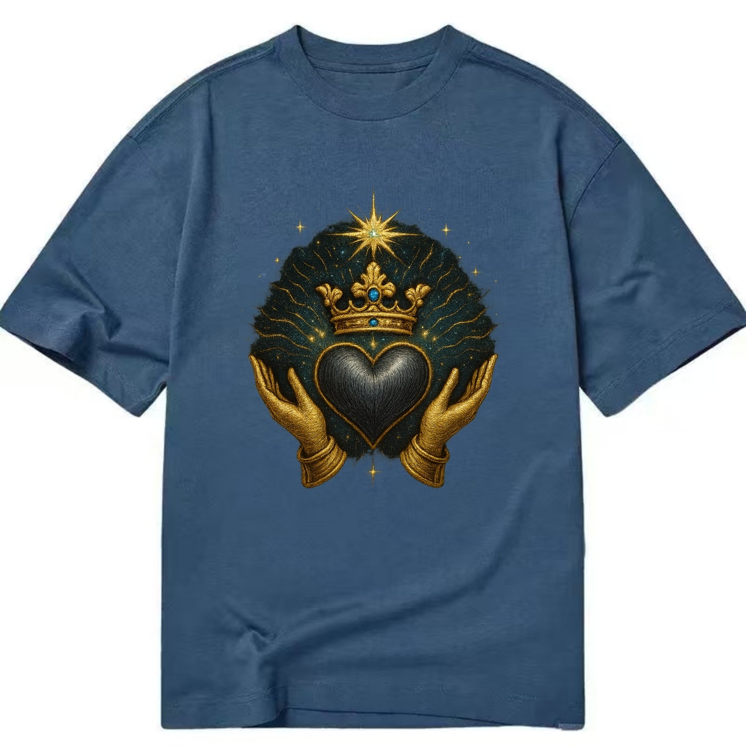 Pearl-studded tiara atop a satin-gunmetal heart supported by elegant opera-glove - Classic T-shirt - Twilight Navy(Blue)