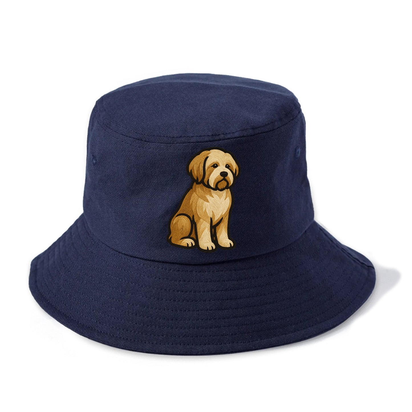 Tibetan Terrier - Gold and white embroidered sitting pose - Bucket Hat - Twilight Navy(Blue)