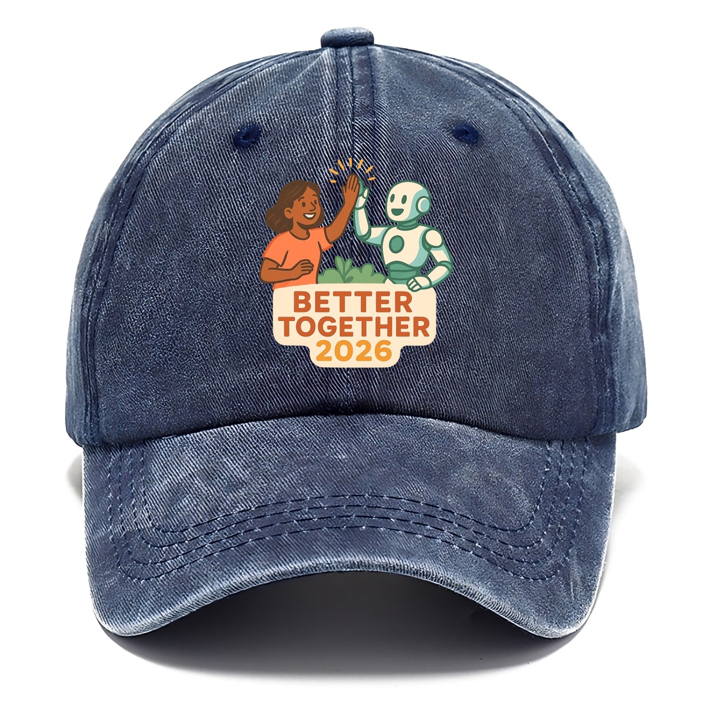 Human and AI robot high-fiving as collaborative partners - "Better Together 2026" - - Classic Cap - Twilight Navy(Blue)