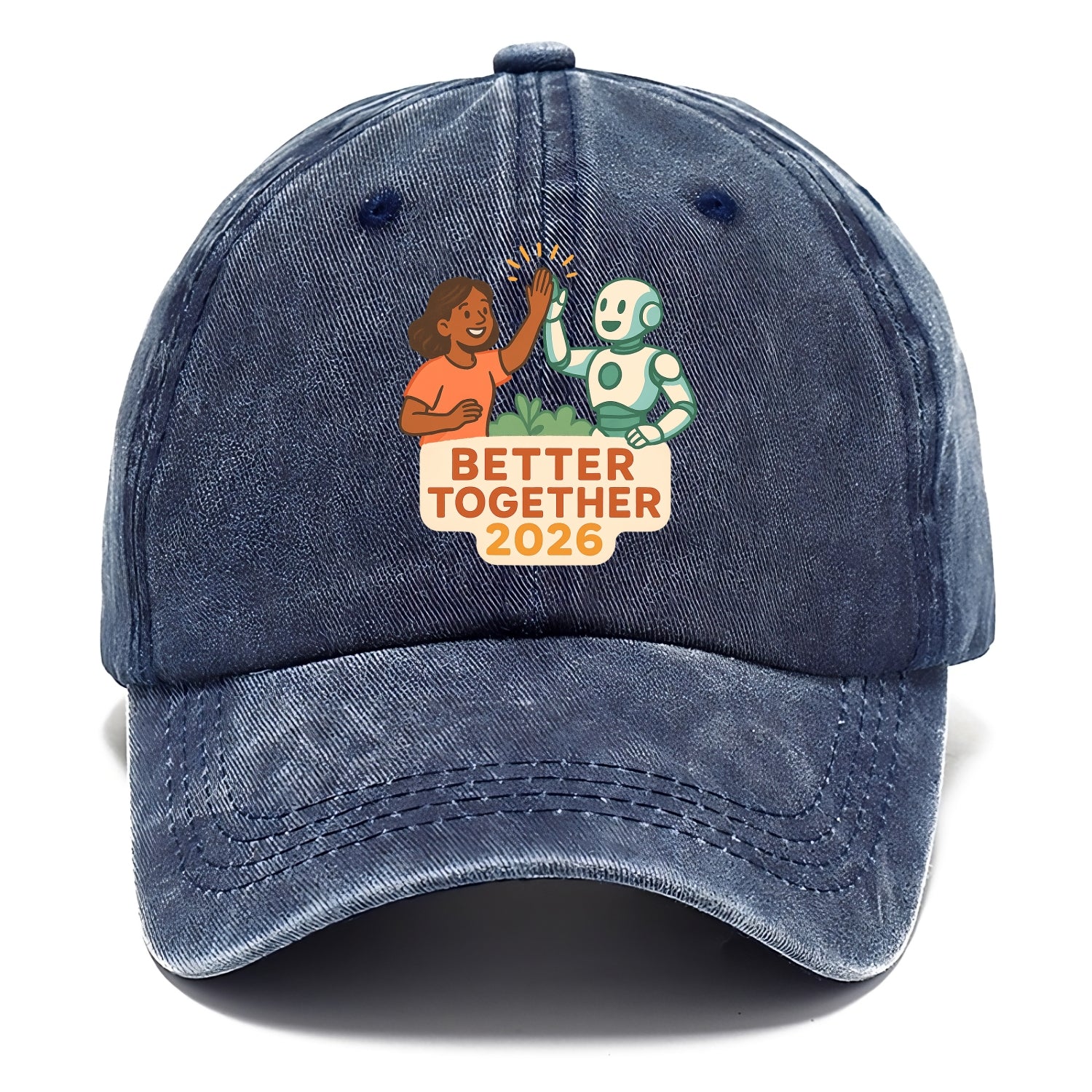 Human and AI robot high-fiving as collaborative partners - "Better Together 2026" - - Classic Cap - Twilight Navy(Blue)