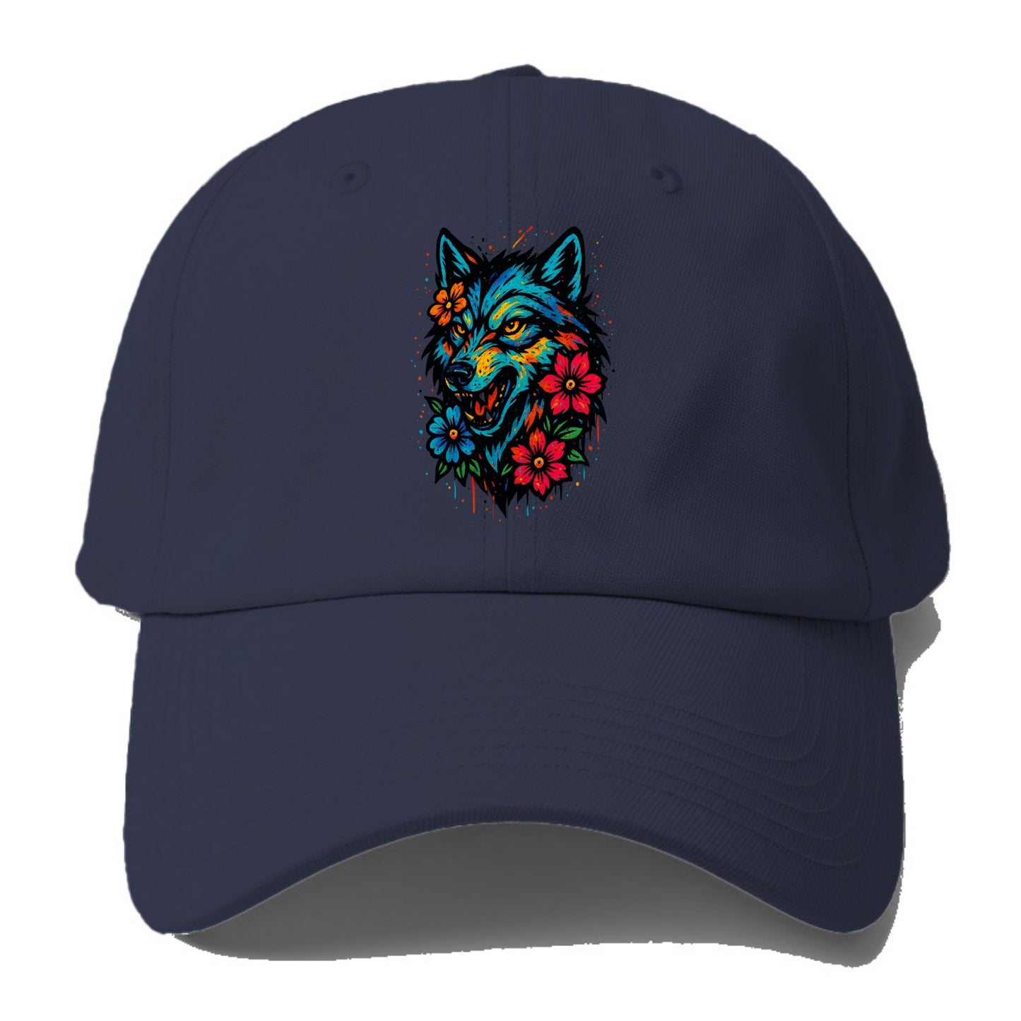 Floral Wolf Garden  - Baseball Cap - Twilight Navy(Blue)