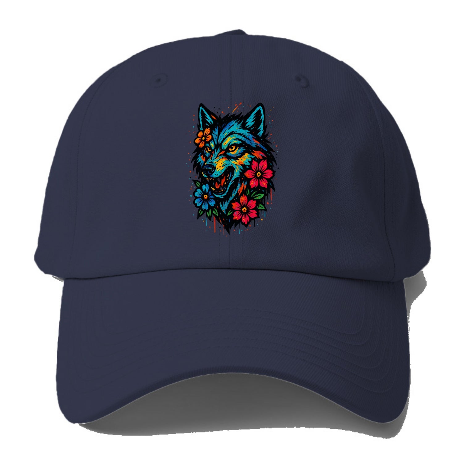 Floral Wolf Garden  - Baseball Cap - Twilight Navy(Blue)