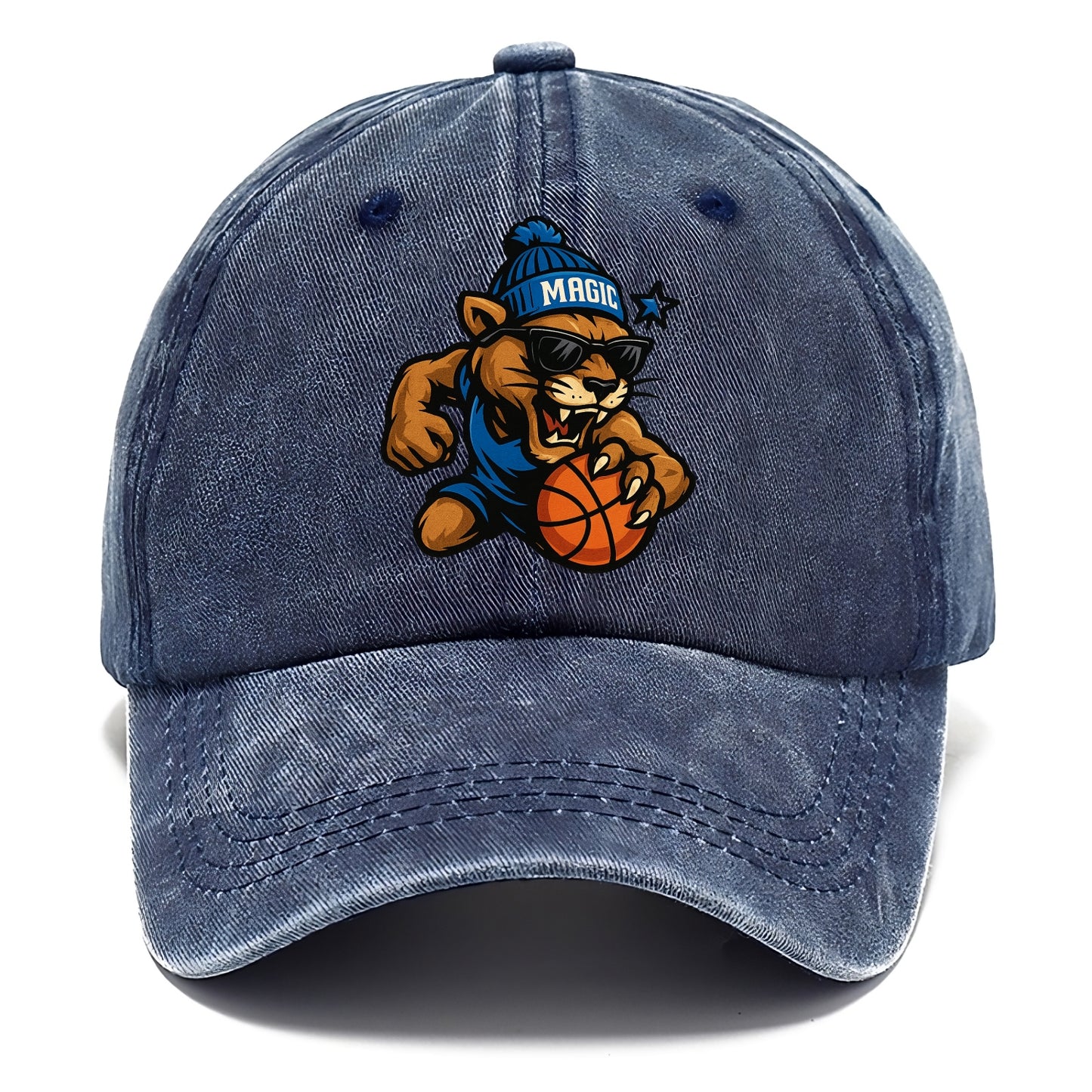Florida Panther wearing Magic beanie with star wand patch and wayfarer sunglasses - Classic Cap - Twilight Navy(Blue)